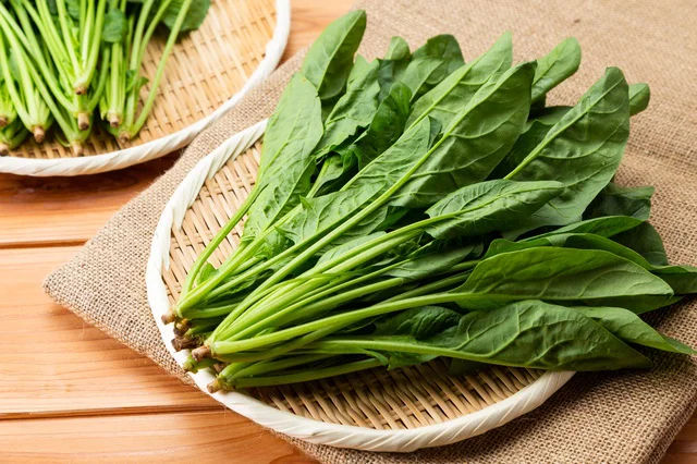 新鮮なほうれん草は葉がみずみずしく先端までピンとしていて、茎がしっかりしています