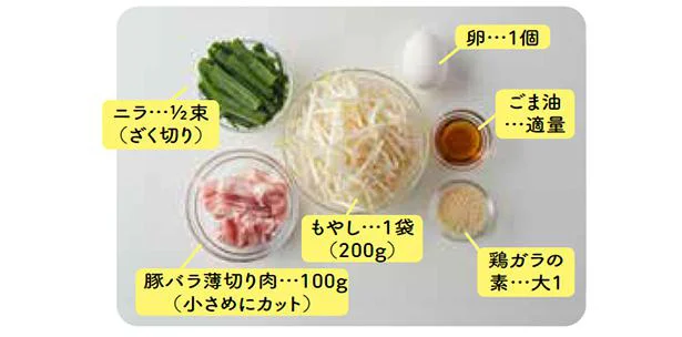 ニラ玉もやし炒めの材料