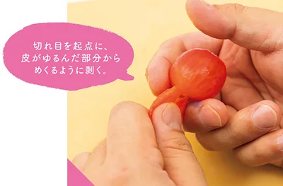 切れ目を起点に、皮がゆるんだ部分からめくるように剥く