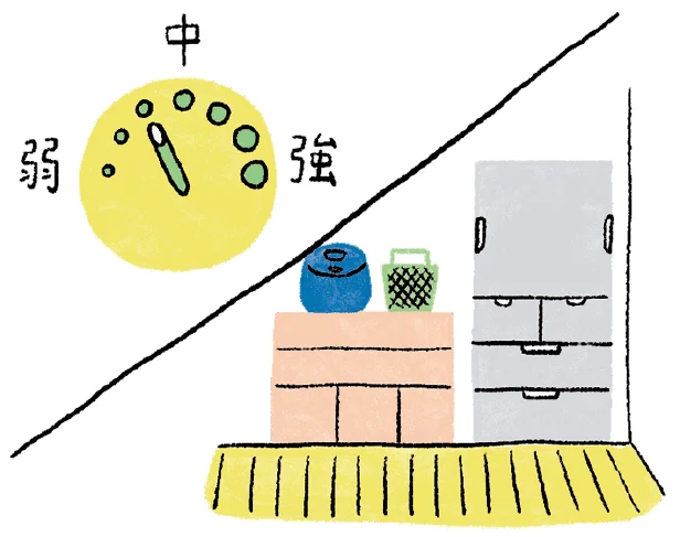 冬は気温が低いので、ものを詰め込まなければ、冷蔵庫の設定温度は中～弱でOK