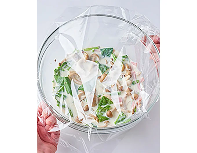 ふんわりとラップをして600Ｗのレンジで8分加熱