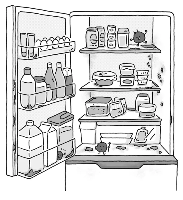 冷蔵室の中は、調味料や油でベタつきがち