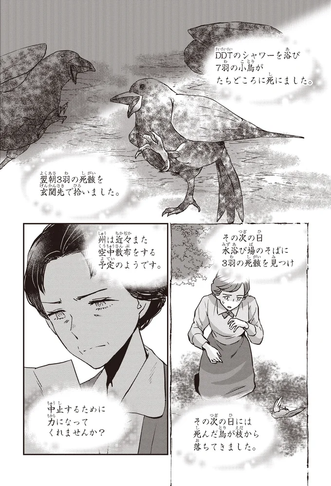 『角川まんが学習シリーズ まんが人物伝 レイチェル・カーソン 環境問題を訴えた生物学者』より