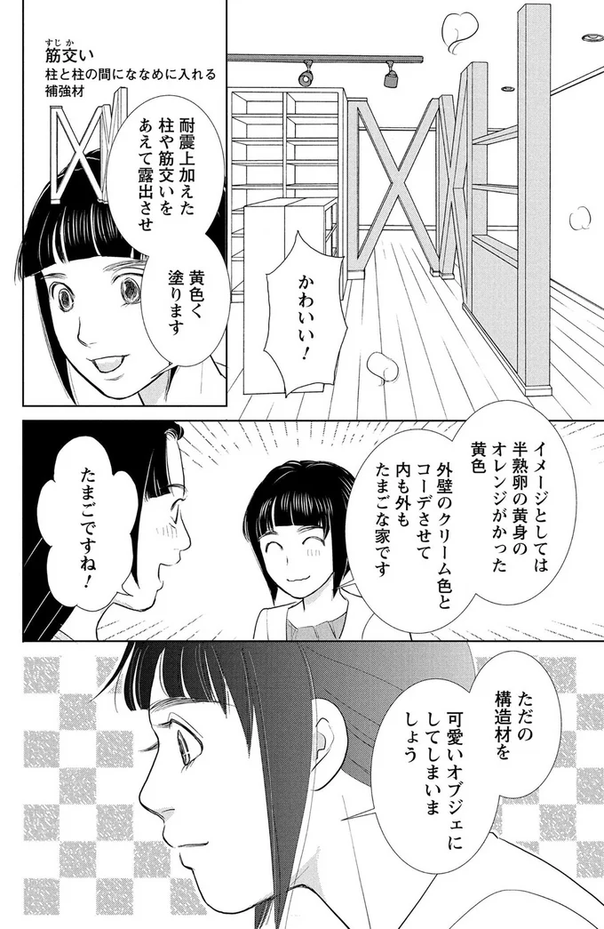 外壁のクリーム色とコーデさせて内も外もたまごな家です