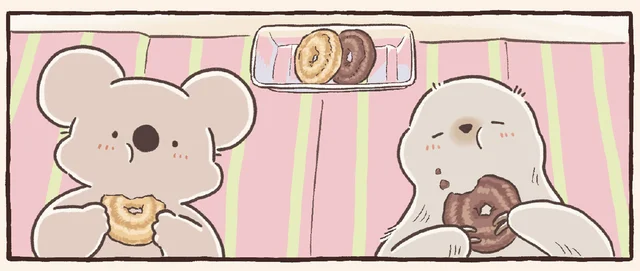 公園で寝転がるナマケモノさんと見上げる空。雲を眺めながら食べるドーナツ／コアラ絵日記3（12）