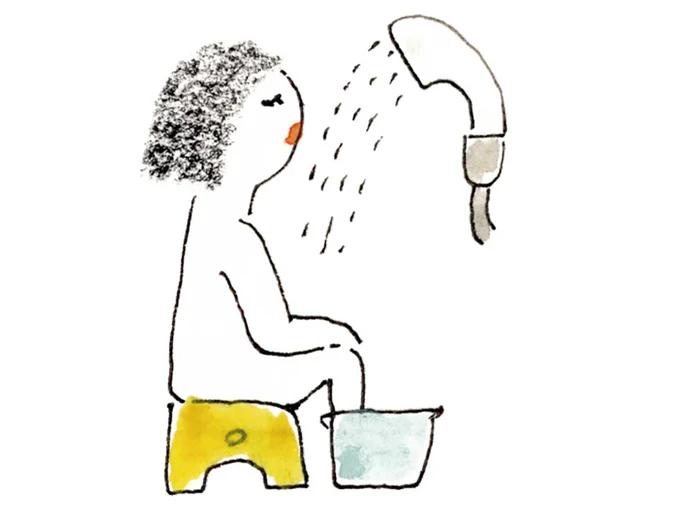 シャワーの人は足湯で下半身を温めて