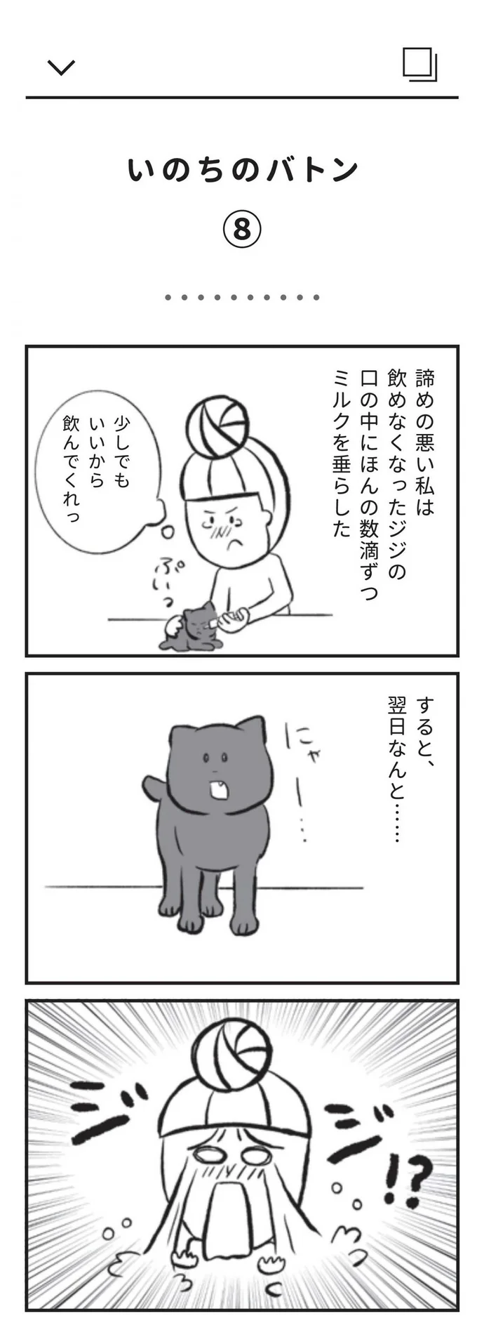 飲めなくなったジジの口の中にほんの数滴ずつミルクを垂らした