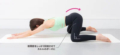 床にうつ伏せになり腕を前に伸ばす