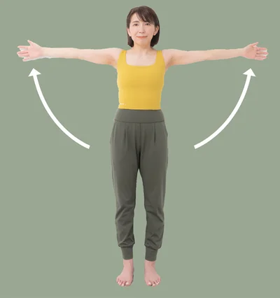腕を壁に沿わせながら、上げていく