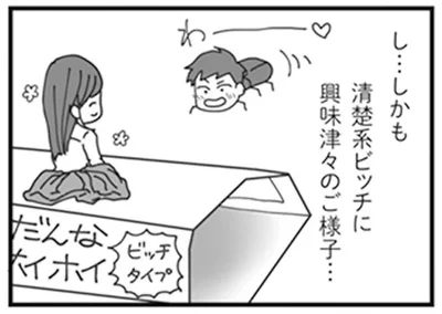 清楚系ビッチに興味津々のご様子…