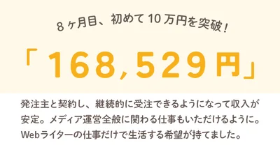 8ヶ月めは「168,529円」▶1年めの収入は「次へ」。ついに前職の月収越え！