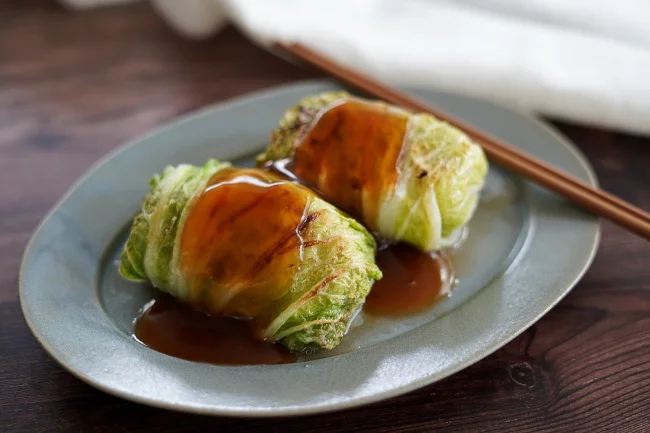 焼き白菜ロールの昆布ぽん酢とろみあん