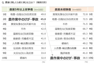 農業で心配に感じること