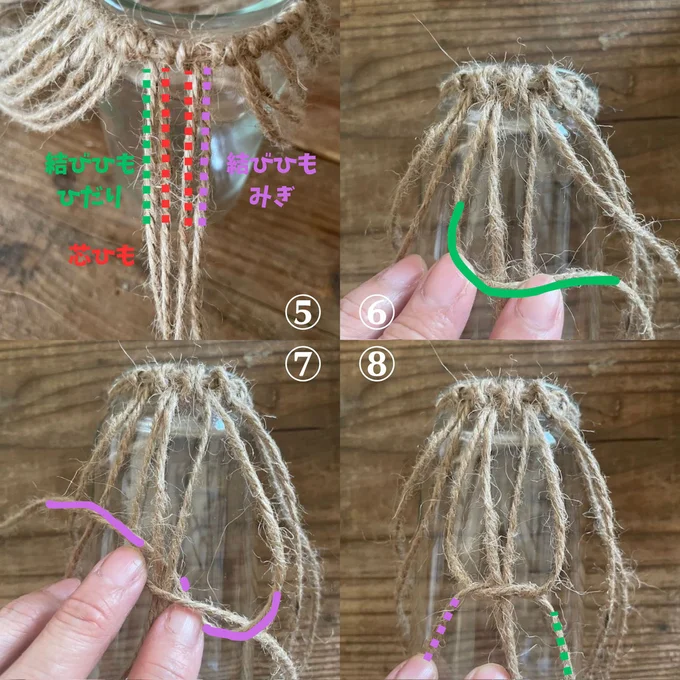 芯ひもを通しながらかた結びをするような感じ