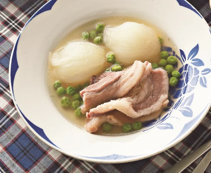 新玉ねぎと豚肉のスープ煮