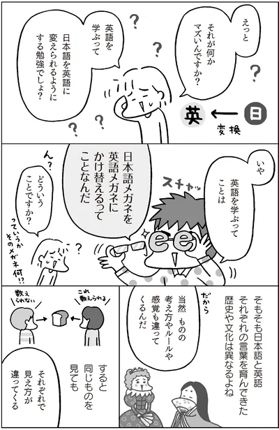 日本語メガネを英語メガネにかけ替える