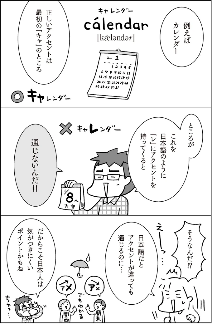 日本語だとアクセントが違っても通じるのに…