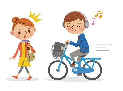 イヤホンで音楽を聞きながら自転車に乗る