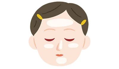 化粧水も乳液も、両ほお、額、あご、鼻の5点に置く。広げ方は？（▶︎次の画像へ）