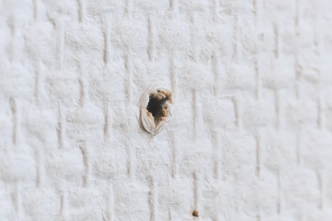 壁紙にネジの大きな穴。ティッシュを詰めると目立たなくなる