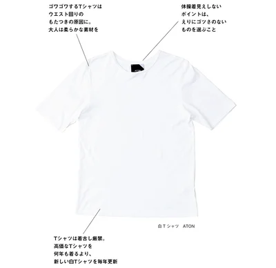 シャツやブラウスの代わりに白Tシャツでこなれた雰囲気に