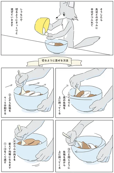 しゃもじで切るようにさっくりと混ぜていきます