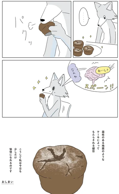 霜柱のある地面のようなケーキによってもたらされる健忘