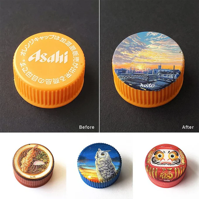 夕焼けに天ぷらそば、フクロウにだるま!どれも立体感がすごいですね!▶実は隠されたこだわりがあります!(⇒次へ)