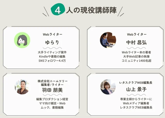 レタスクラブ Webライティング教室の講師陣