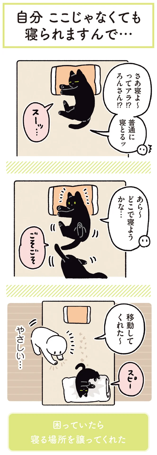 どこで寝ようかな…」飼い主の枕で寝る黒猫に声をかけてみた／黒