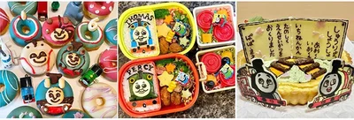 トーマスタウン賞（左から、mikijiさん「デコレーションドーナツ」、natsukoさん「兄弟の幼稚園のお弁当」、ao.io_mamaさん「チョコプレートつきケーキ」