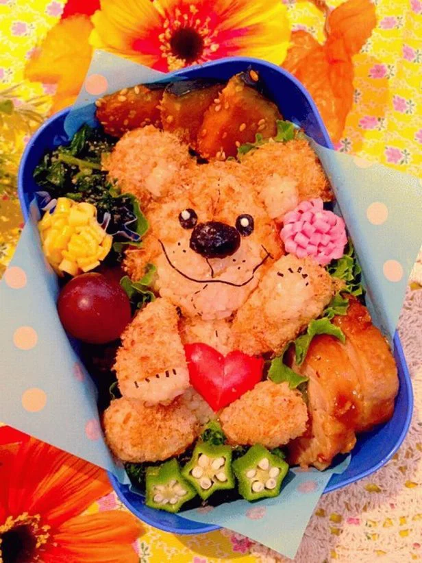 乙女ゴコロがくすぐられる、愛らしいクマで食欲アップ★　キャラ弁「スージーズーのブーフ♡」（投稿者：misaさん）