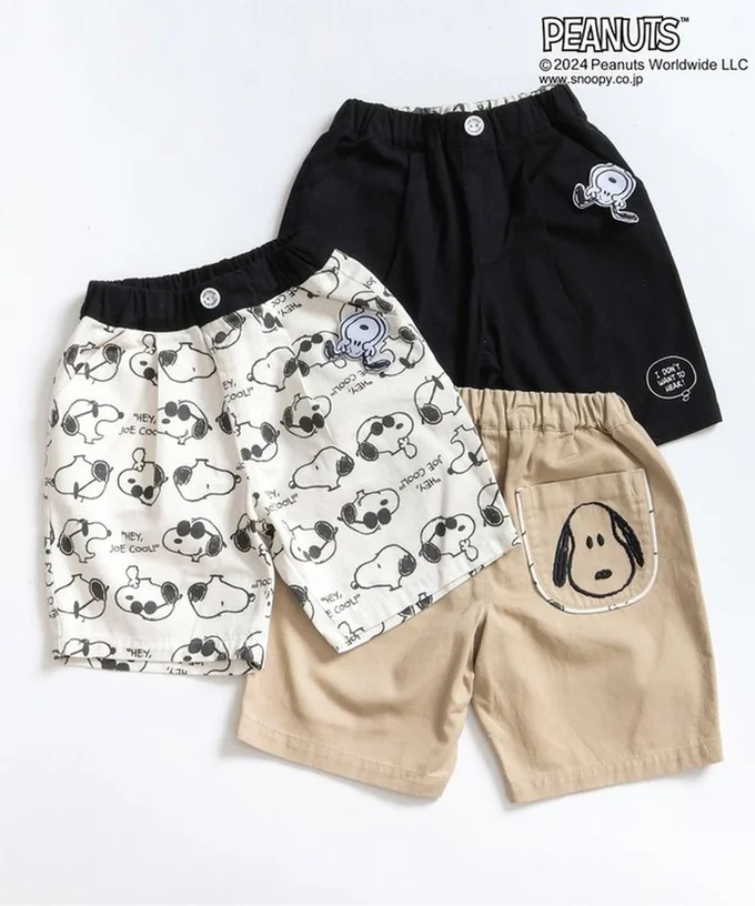 「PEANUTSタックハーフパンツ 5分丈」(各3190円)