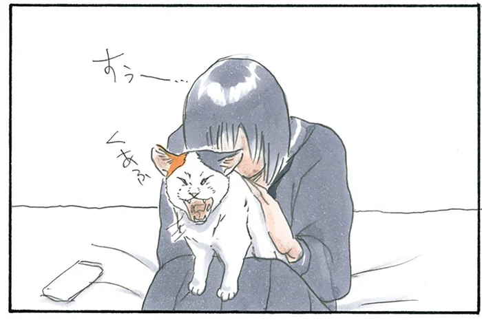 猫吸いに寄り添い。人間と猫はお互いに充電し合っています／拾い猫のモチャ3（5）