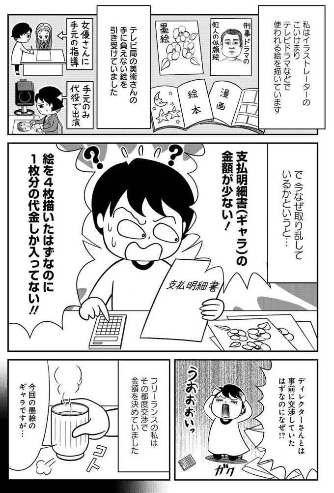 絵を4枚描いたはずなのに1枚分の代金しか入ってない！！