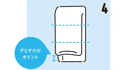 首から裾に向かって折る。裾までしっかり重ねず、ゆとりをもたせる。