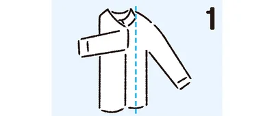 【長袖の洋服のたたみ方】半袖と同様に身頃の3分の1程度を内側に折って、袖を折り返す。