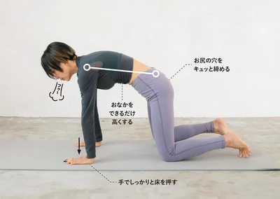 背中を丸める