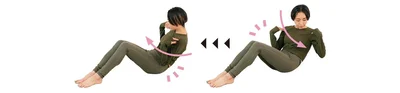 肩に手を当てたままひじで太ももをタッチ