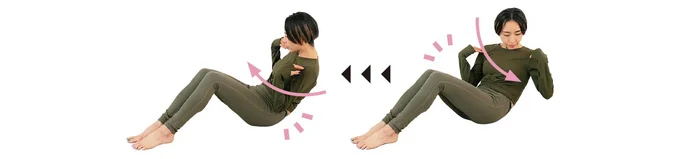 肩に手を当てたままひじで太ももをタッチ
