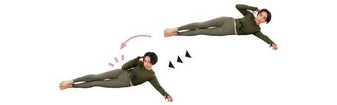上体だけを動かしてひじで腰をタッチ