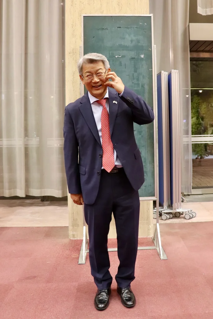 ユーモアを交えた祝辞で参会場をわかせた、駐名古屋大韓民国総領事館の総領事・金星秀さん