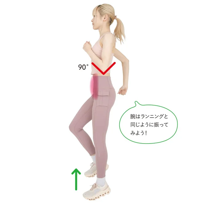 腕はランニングと同じように振ってみよう！