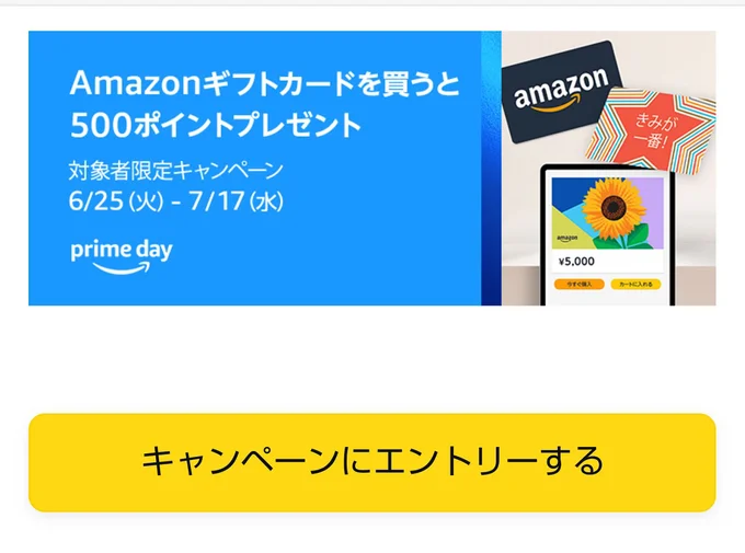 キャンペーンページを開いてこの画面が出ていたらキャンペーン対象者です!