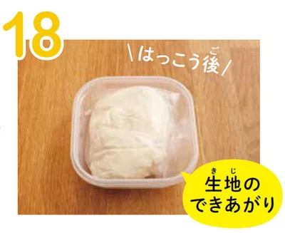 18．いそぐときは17のかわりに、でんしレンジ600Wで20秒かねつし、そのまま20分おけば、はやくはっこうするよ