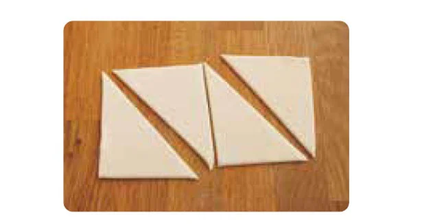 れいとうパイシートはつかう10分前にれいとうこから出し、4とう分に切ってね