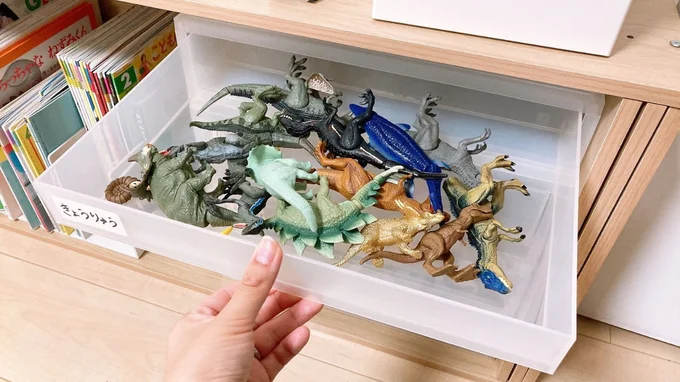 恐竜のフィギュアを収納