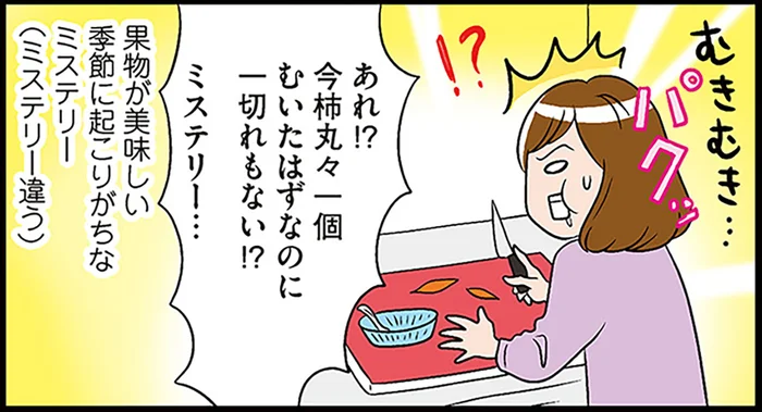「デザートに柿を食べよう」皮をむき始めたら丸々1個消えていたミステリー／ひとりぐらしも神レベル（11）
