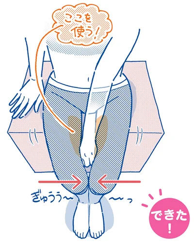 両ひざに力を入れて６秒押し合う