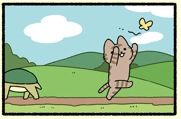【うさぎとカメとねこ】もはや勝負になりません!? 山までの競争の結果やいかに／ねこむかしばなし（13）